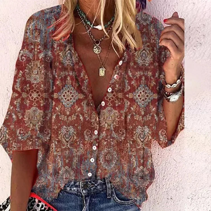 Bohemian Style Spring Summer  Breasted shirt