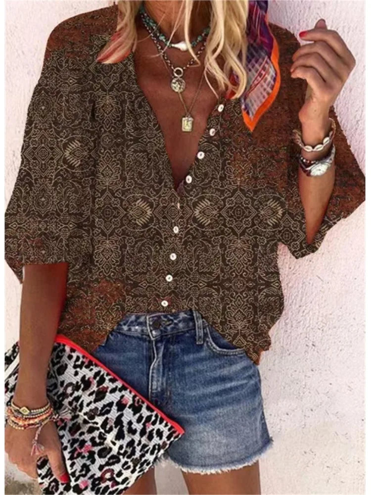 Bohemian Style Spring Summer  Breasted shirt