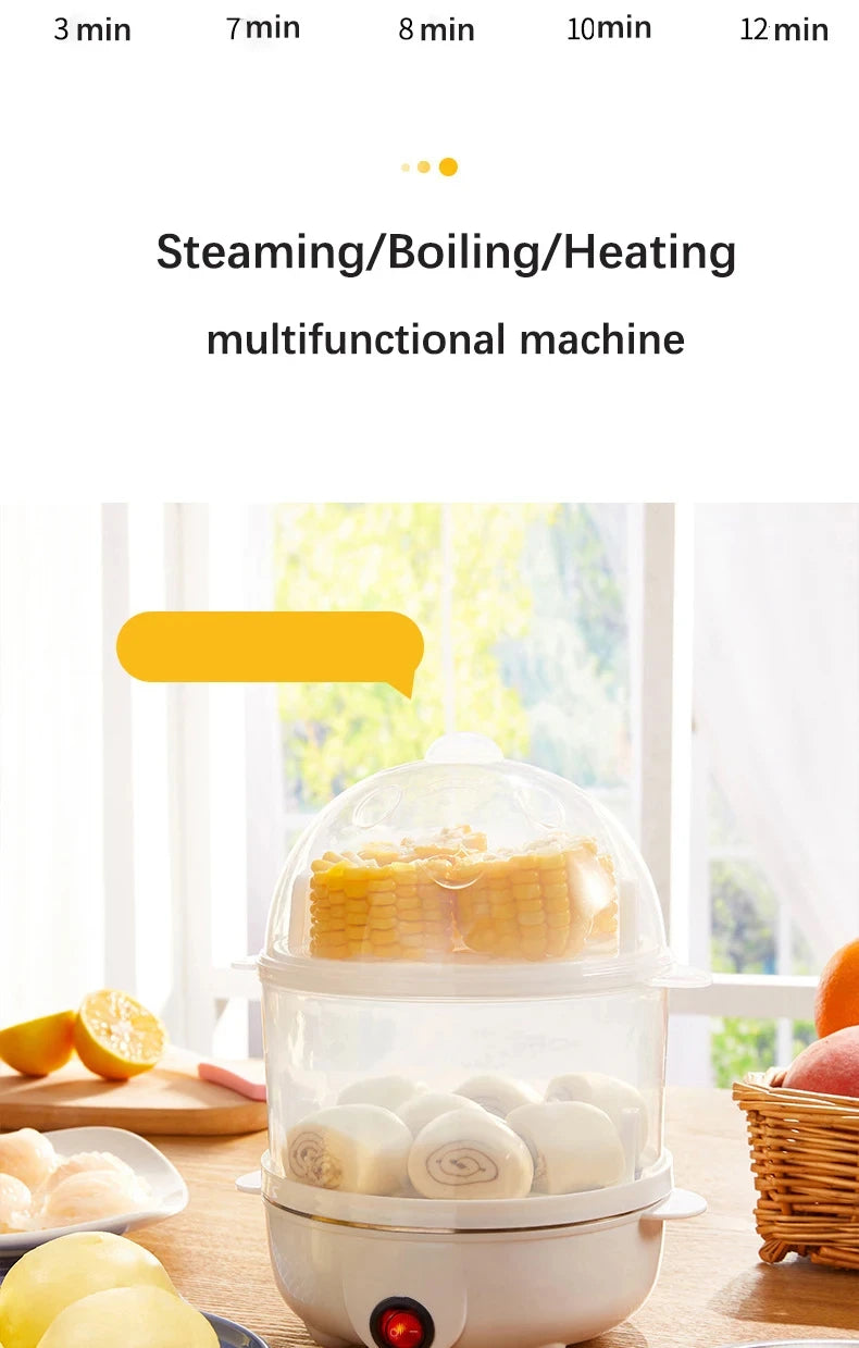 Multifunction Electric Egg Cooker – Double-Layer Egg Boiler for Eggs, Corn & Milk | Rapid Breakfast Cooking Steamer for Kitchen Appliances