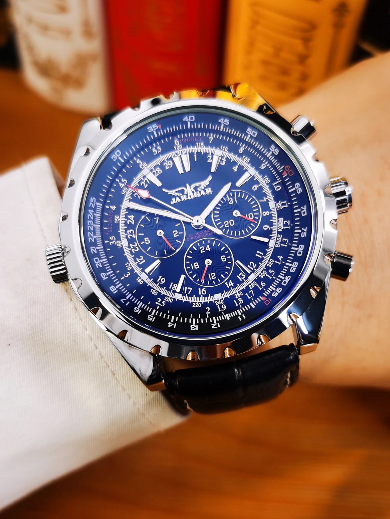 Original JARAGAR Sports Mens Watches Top Brand Luxury Automatic Mechanical Watch for Men Silver Stainless Steel Strap Military Wristwatch