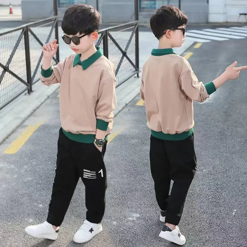 Boys’ Clothing Set, Spring/Autumn Fashion Hoodie and  Pants Tracksuit, Ages 6–14