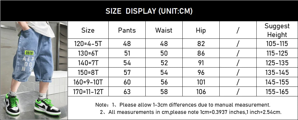 Boys’ Summer Denim Shorts – Lightweight Letter-Printed Casual Pants for Kids, Ages 4-10