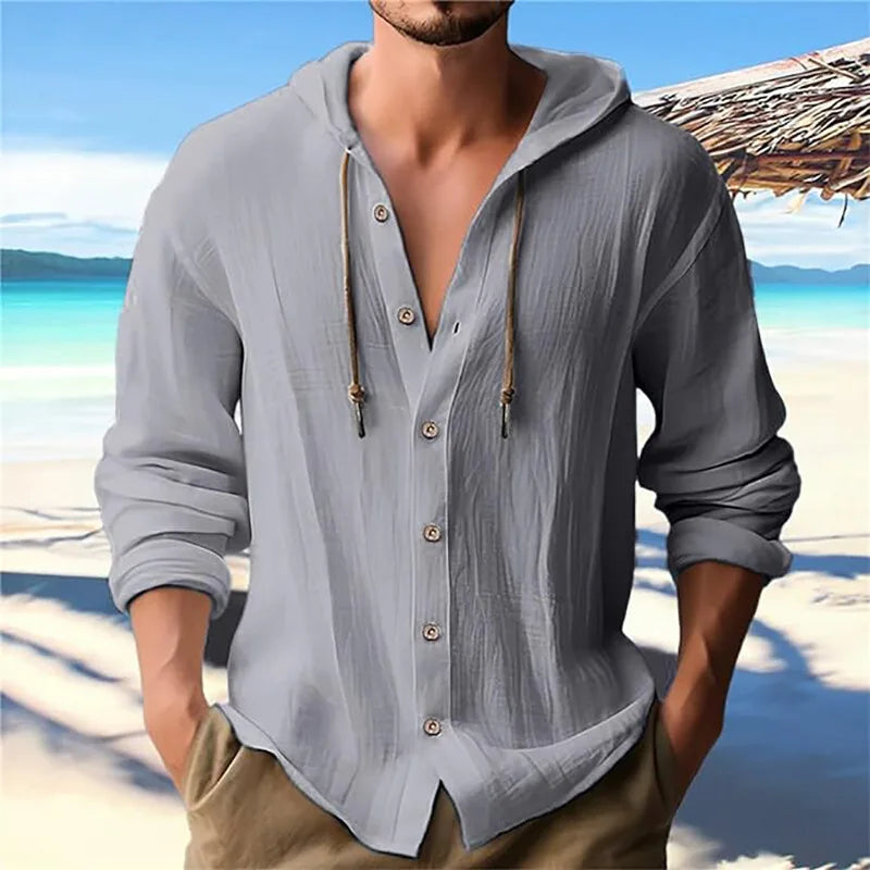 Beach Cotton Linen Hooded Shirt