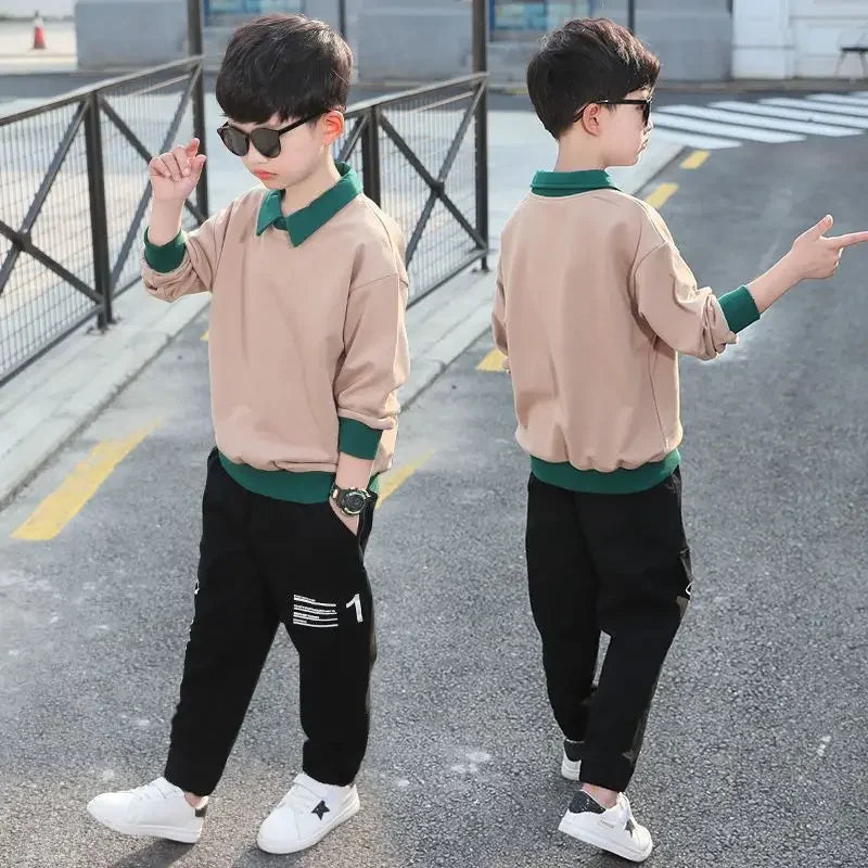 Boys’ Clothing Set, Spring/Autumn Fashion Hoodie and  Pants Tracksuit, Ages 6–14
