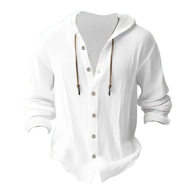 Beach Cotton Linen Hooded Shirt