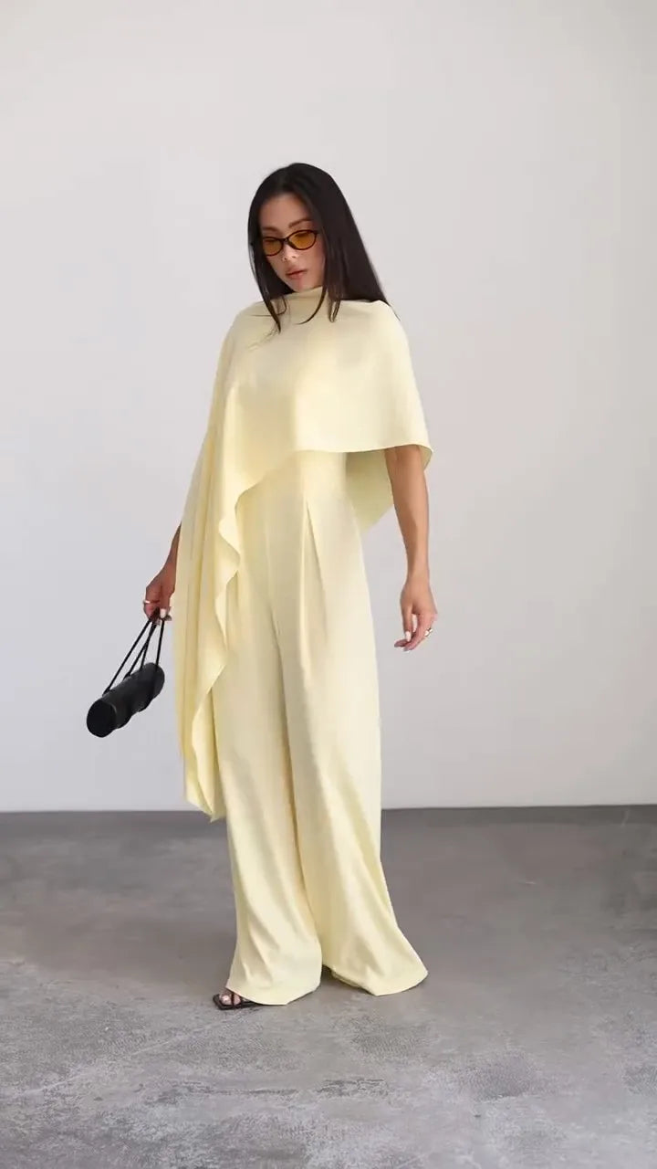 Sylvester Design  High-Neck Cape Overlay Jumpsuit