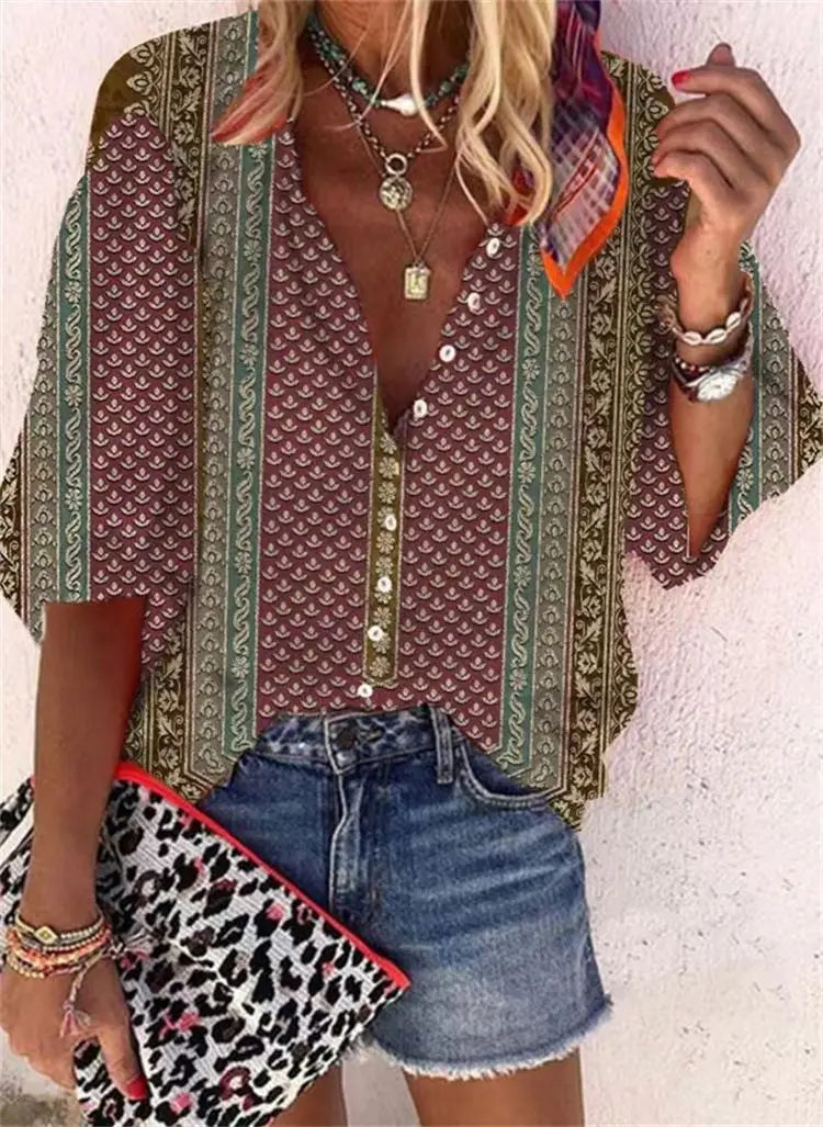 Bohemian Style Spring Summer  Breasted shirt
