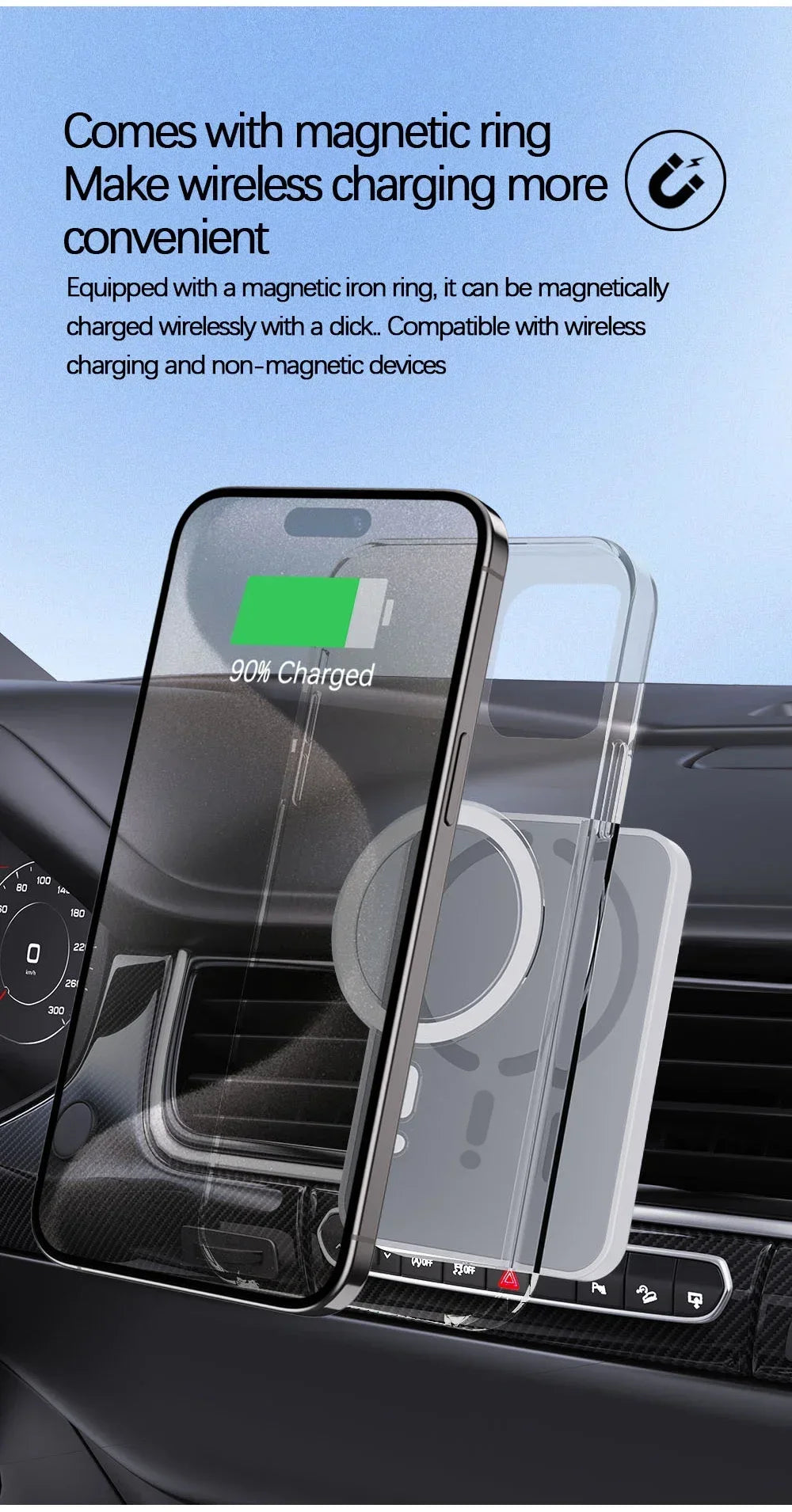 Magnetic Wireless Car Charger for iPhone 16 15 14 13 12 Pro Max