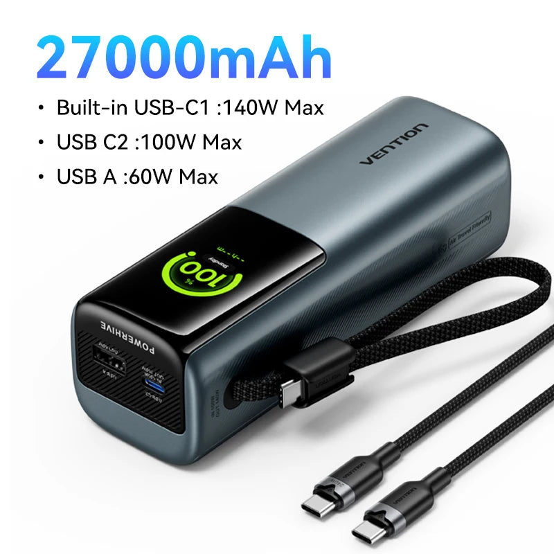 Navarro Vention 140W 27,000mAh Portable Power Bank – PD 100W External Battery for MacBook, iPad, iPhone & Laptops
