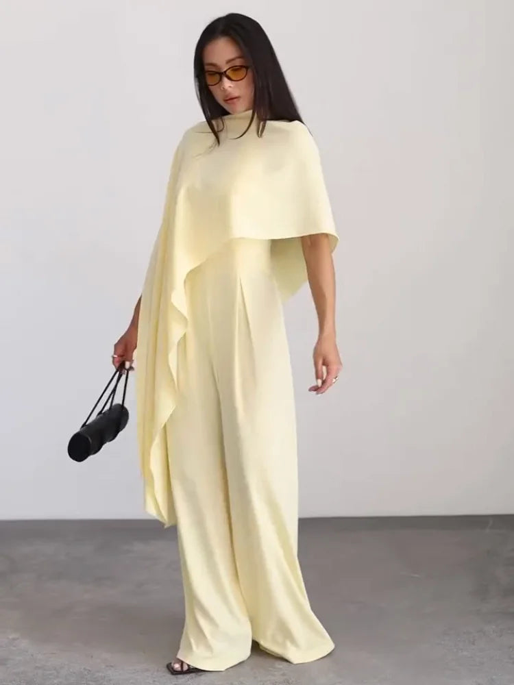 Sylvester Design  High-Neck Cape Overlay Jumpsuit