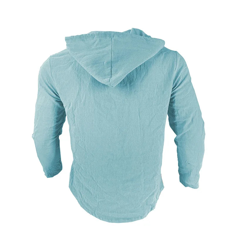 Beach Cotton Linen Hooded Shirt