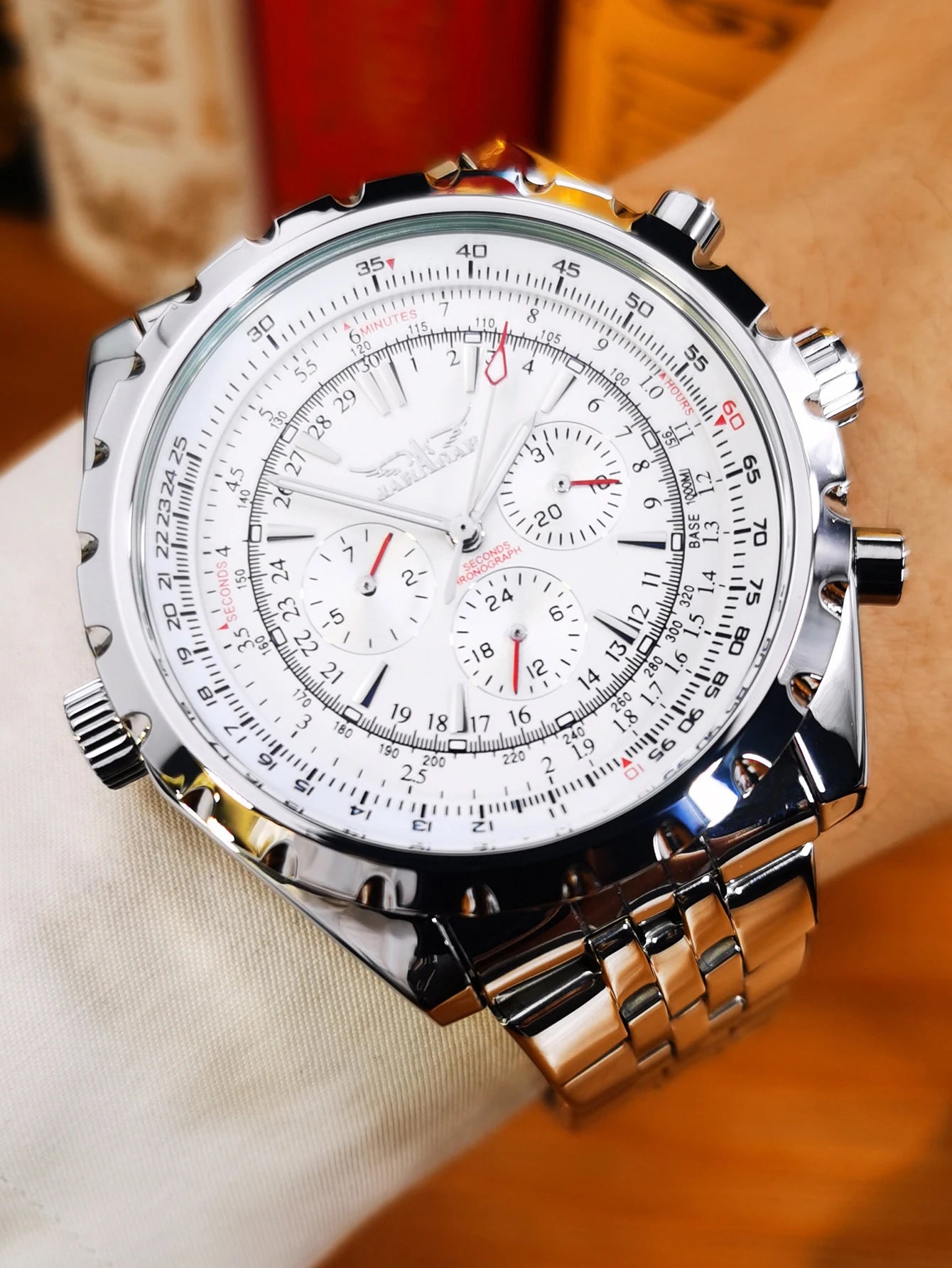 Original JARAGAR Sports Mens Watches Top Brand Luxury Automatic Mechanical Watch for Men Silver Stainless Steel Strap Military Wristwatch