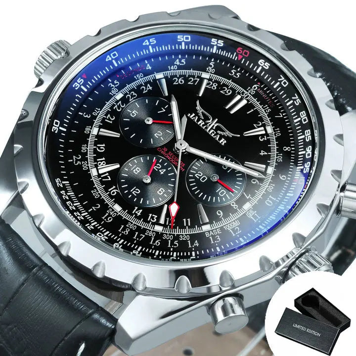 Original JARAGAR Sports Mens Watches Top Brand Luxury Automatic Mechanical Watch for Men Silver Stainless Steel Strap Military Wristwatch