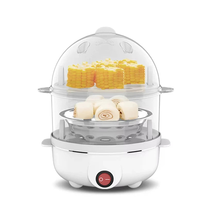 Multifunction Electric Egg Cooker – Double-Layer Egg Boiler for Eggs, Corn & Milk | Rapid Breakfast Cooking Steamer for Kitchen Appliances