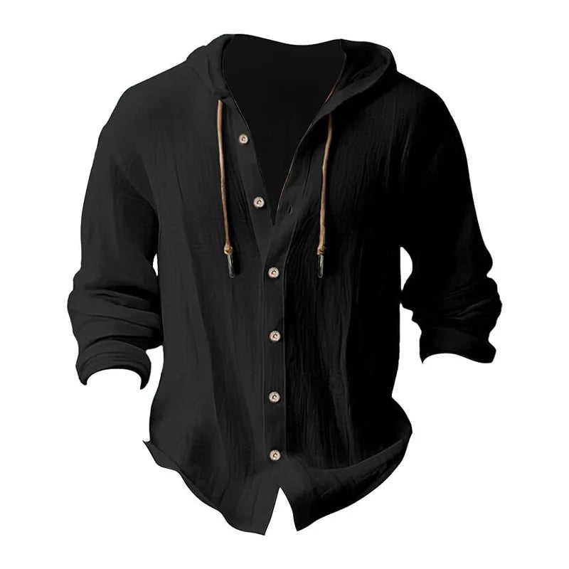 Beach Cotton Linen Hooded Shirt