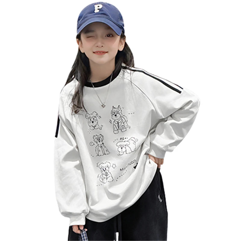 Long-sleeved Loose  Cartoon Print Tops  Age 5-14T