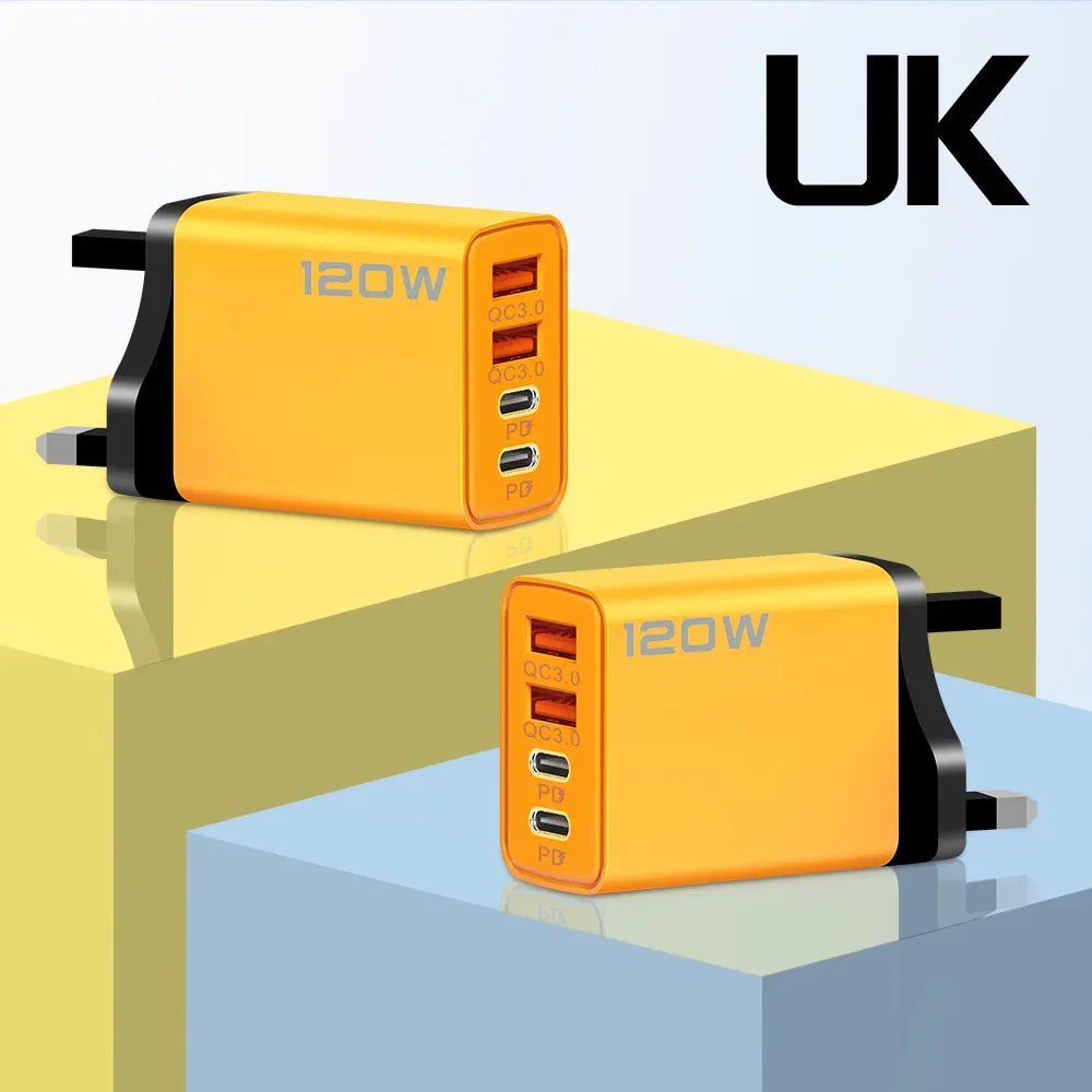 120W Fast Charging 4 Ports Mobile Phone Charger