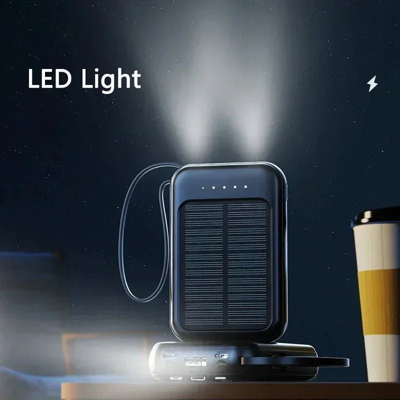 20000mAh Solar Power Bank with Built-In Cable – Dual USB Portable Charger & LED Light
