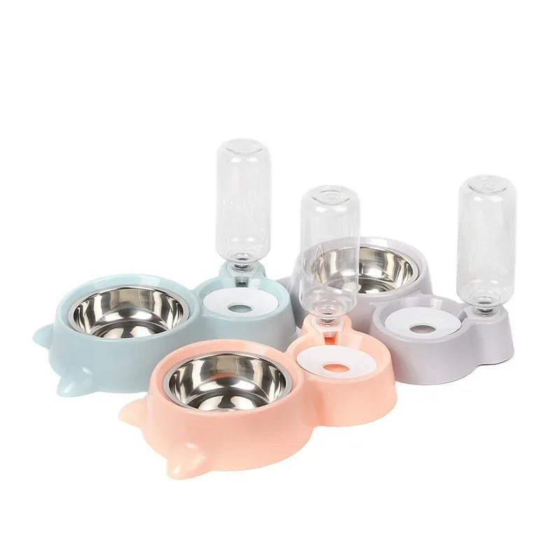 Pet Feeder with Automatic Drinking Bowl