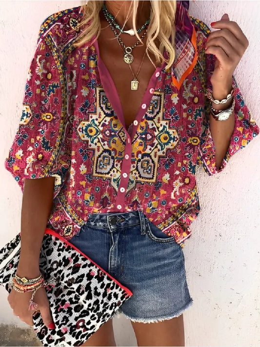 Bohemian Style Spring Summer  Breasted shirt