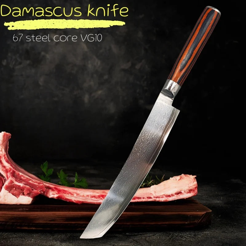 Damascus Steel Chef Knife Butcher Meat Cleaver Boning Barbecue Slicing Kiritsuke Knife Sushi Knife
