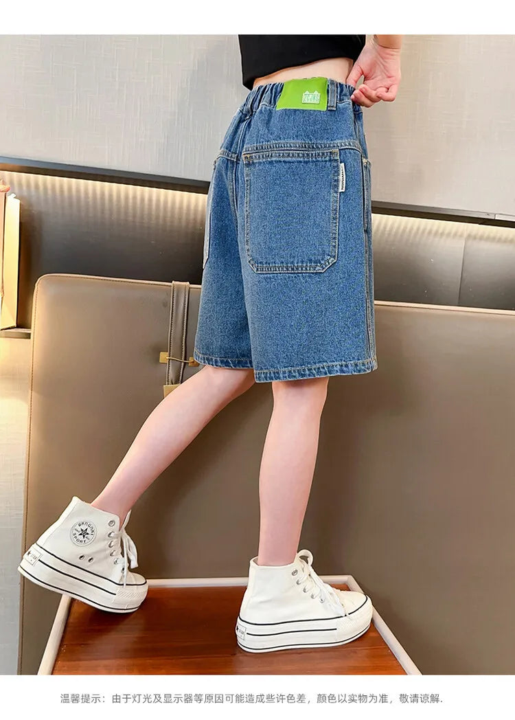 Girls’ Denim Shorts – Summer Casual Solid Jeans Shorts for Kids & Teens