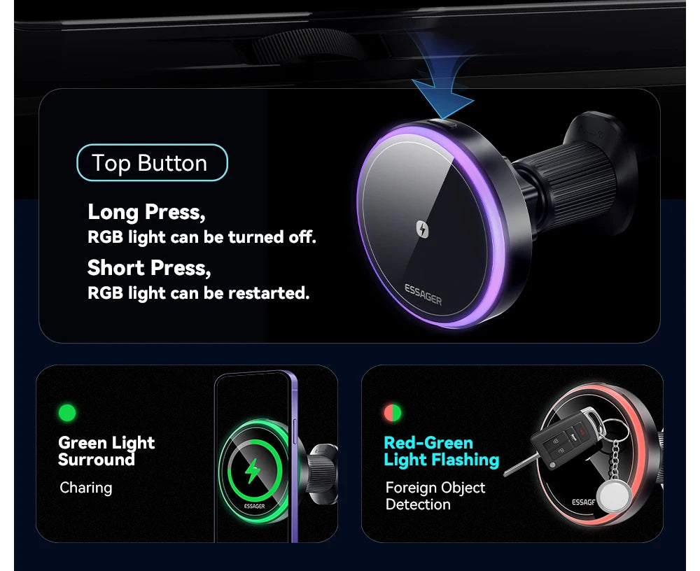 Magnetic Wireless Charger Car Phone Holder For IPhone 15 14 13 and Android