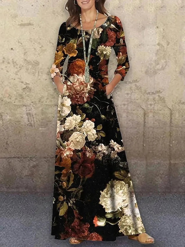 Geovani Casual Flower Autumn Print Party Dress