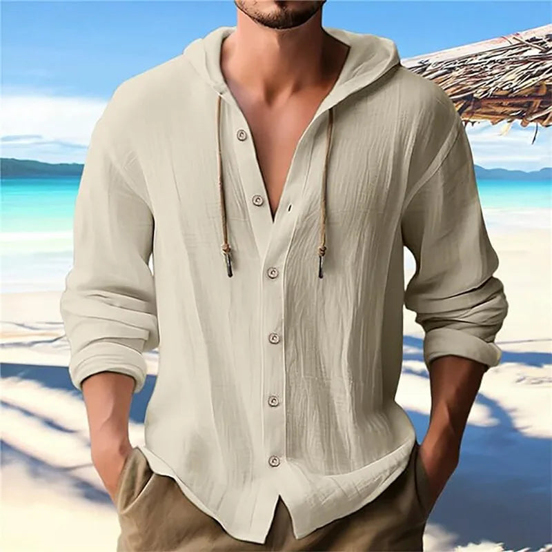 Beach Cotton Linen Hooded Shirt