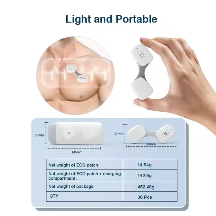 Portable Mobile Electrocardiograph, 24 Hour Wearable Wireless Cardiac EKG Monitor, Personal Heart Rate & ECG Recorder Machine