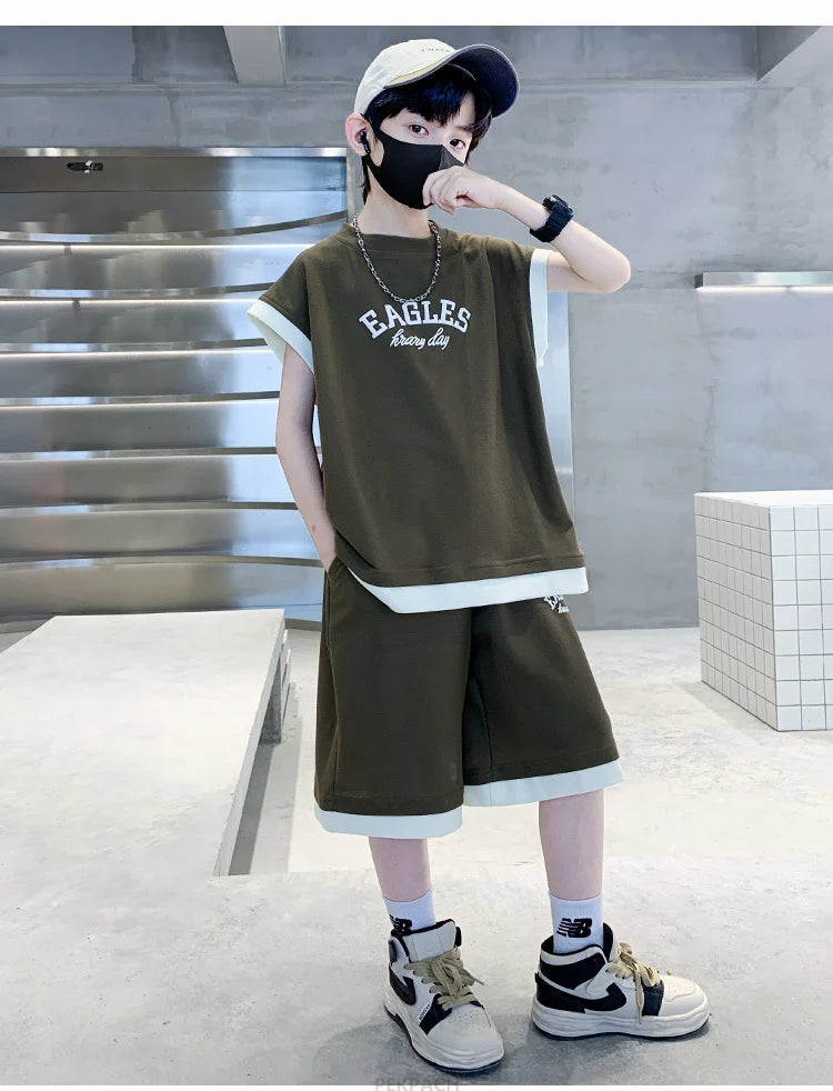 Teenage Boys Short Sleeve Cotton T-shirt & Shorts
