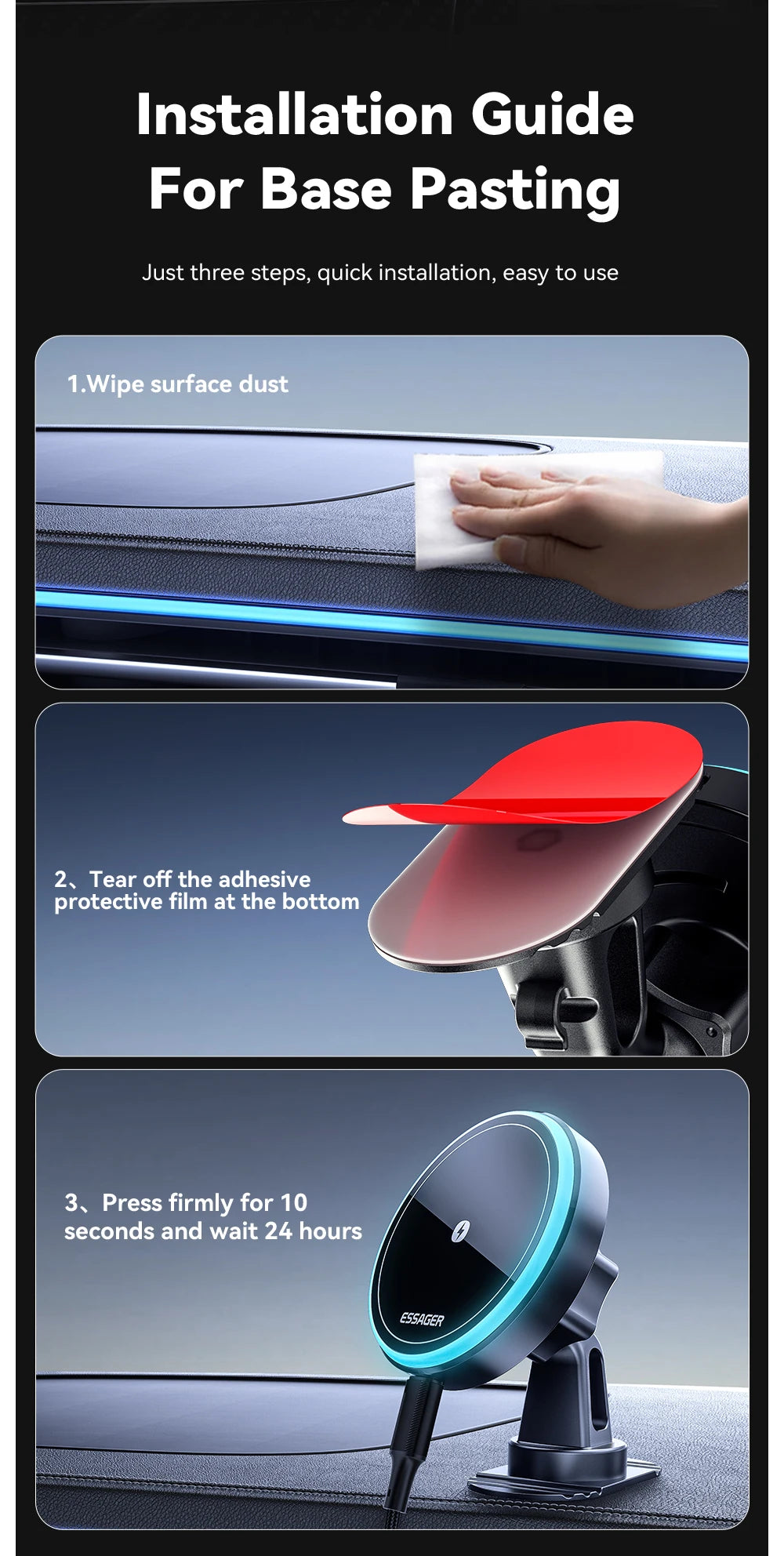 Magnetic Wireless Charger Car Phone Holder For IPhone 15 14 13 and Android