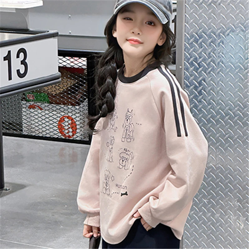 Long-sleeved Loose  Cartoon Print Tops  Age 5-14T