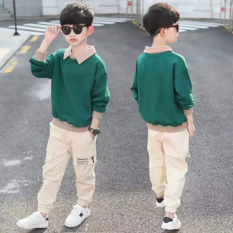 Boys’ Clothing Set, Spring/Autumn Fashion Hoodie and  Pants Tracksuit, Ages 6–14