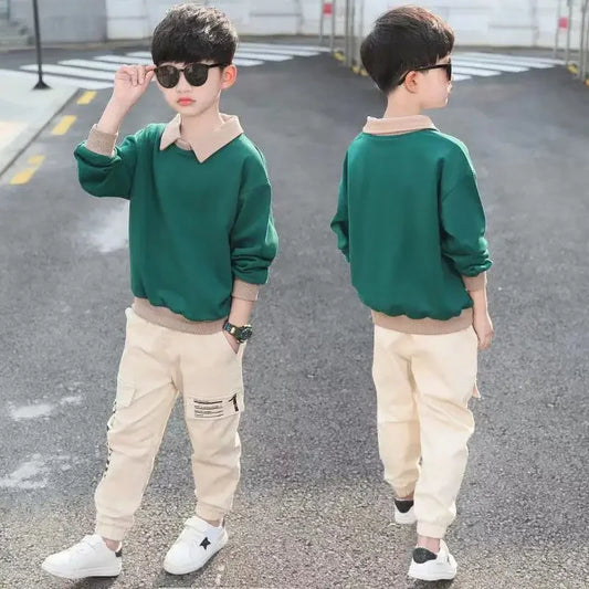 Boys’ Clothing Set, Spring/Autumn Fashion Hoodie and  Pants Tracksuit, Ages 6–14