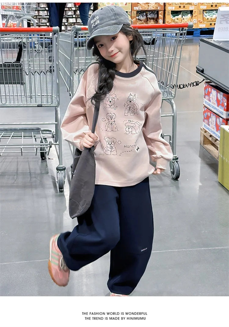 Long-sleeved Loose  Cartoon Print Tops  Age 5-14T