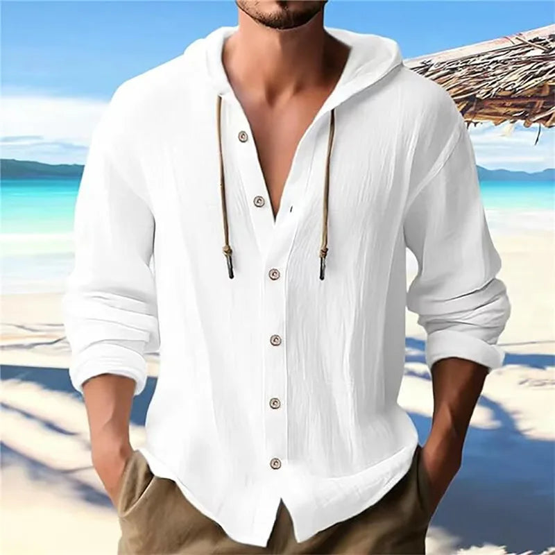 Beach Cotton Linen Hooded Shirt
