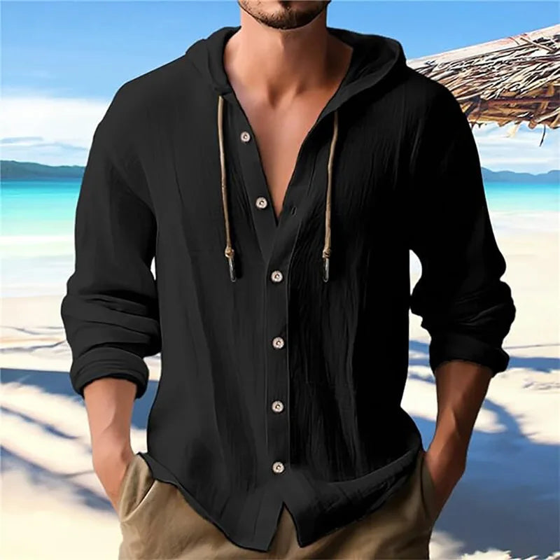 Beach Cotton Linen Hooded Shirt