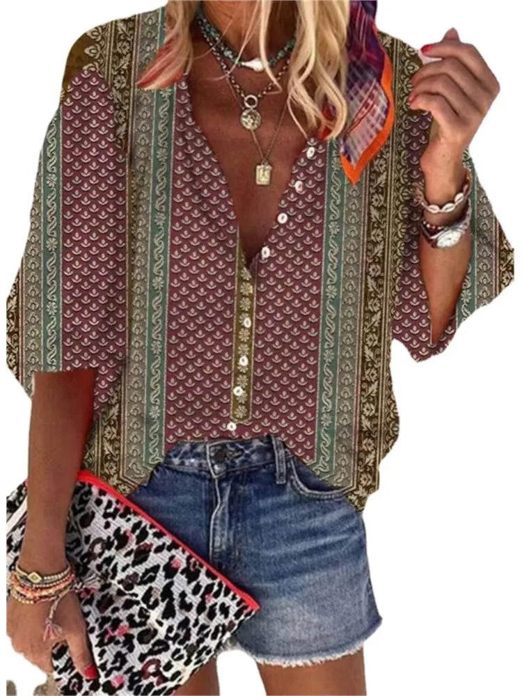 Bohemian Style Spring Summer  Breasted shirt