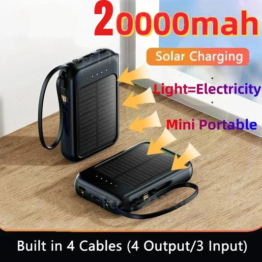 20000mAh Solar Power Bank with Built-In Cable – Dual USB Portable Charger & LED Light