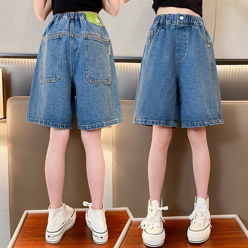 Girls’ Denim Shorts – Summer Casual Solid Jeans Shorts for Kids & Teens