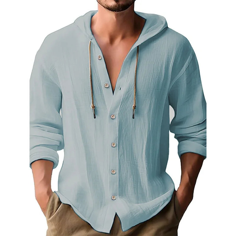 Beach Cotton Linen Hooded Shirt