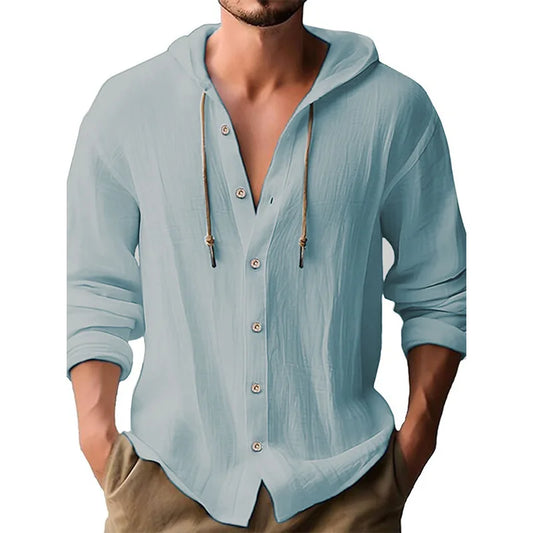 Beach Cotton Linen Hooded Shirt