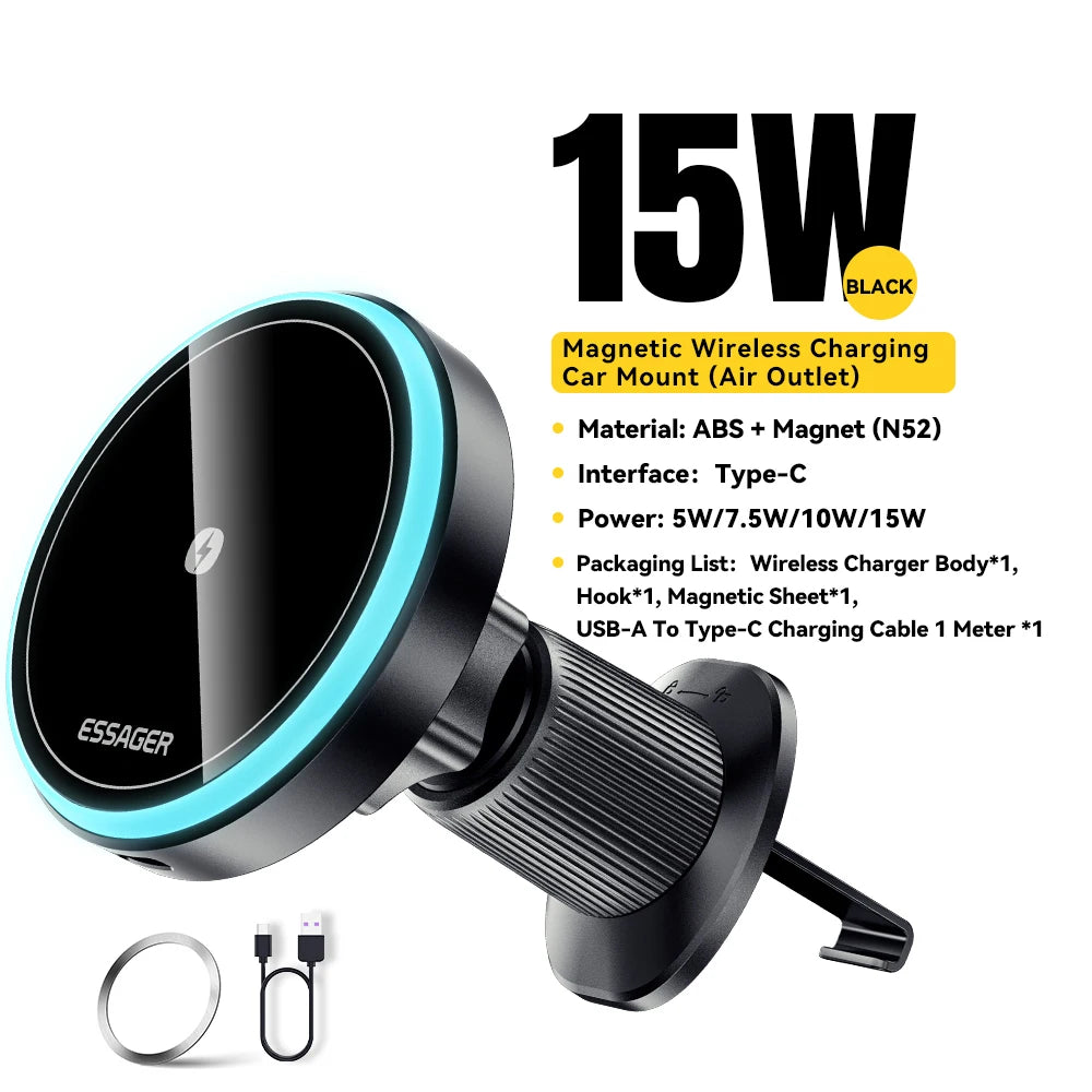 Magnetic Wireless Charger Car Phone Holder For IPhone 15 14 13 and Android