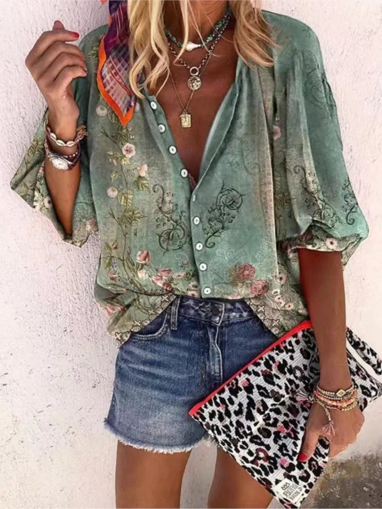 Bohemian Style Spring Summer  Breasted shirt