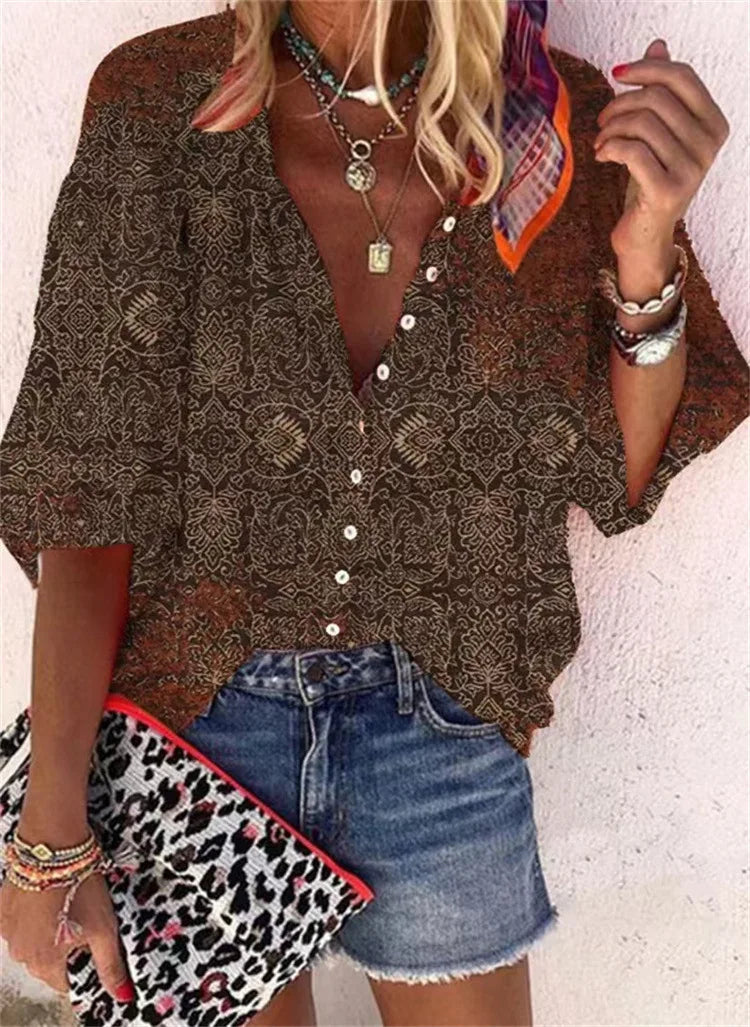 Bohemian Style Spring Summer  Breasted shirt