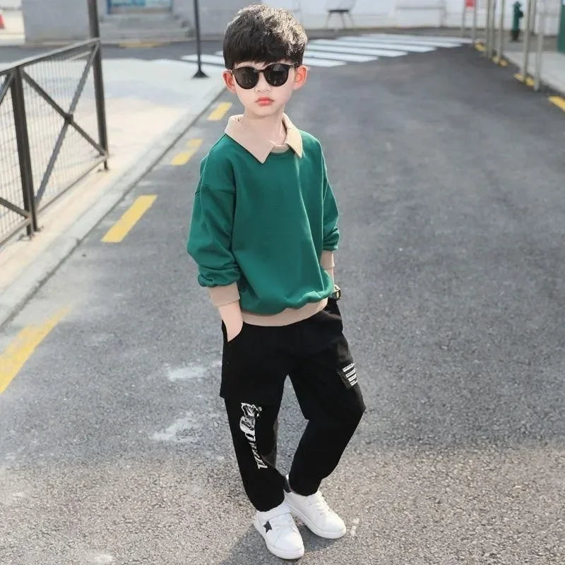 Boys’ Clothing Set, Spring/Autumn Fashion Hoodie and  Pants Tracksuit, Ages 6–14
