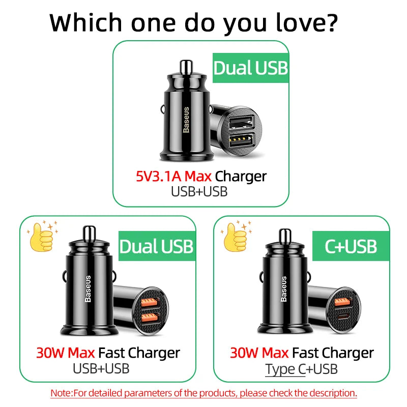 Fast Car Type C Charger For iPhone and Android Mobile Phone