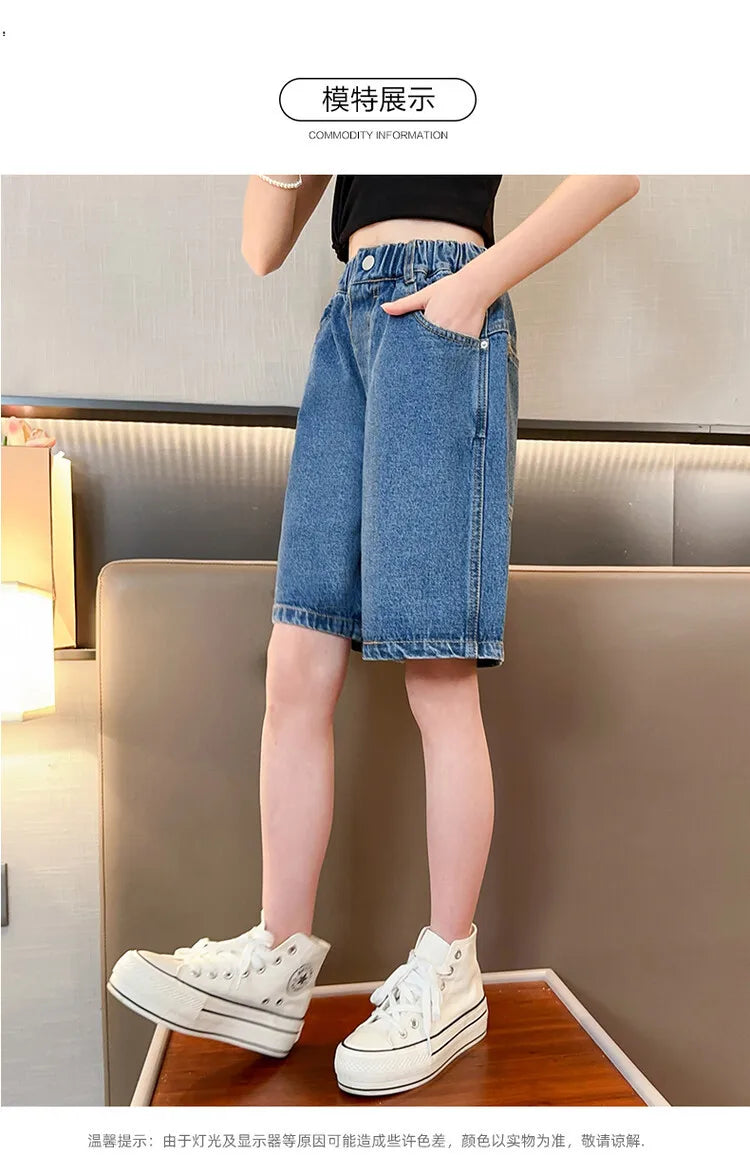 Girls’ Denim Shorts – Summer Casual Solid Jeans Shorts for Kids & Teens