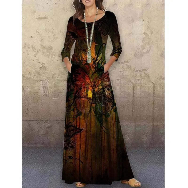 Geovani Casual Flower Autumn Print Party Dress